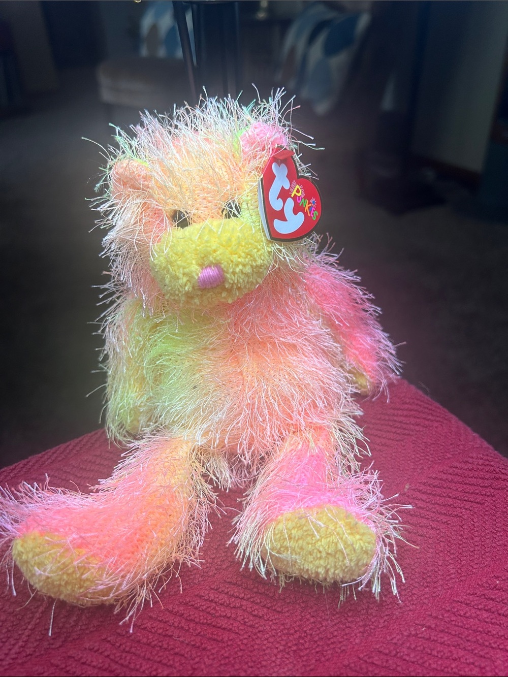 Ty Plush Cat in Pink, Yellow, Orange, Green - Fuzzy Beanie